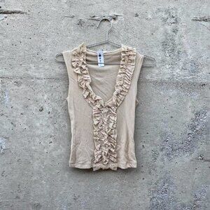 vintage tan mesh ruffled tank top